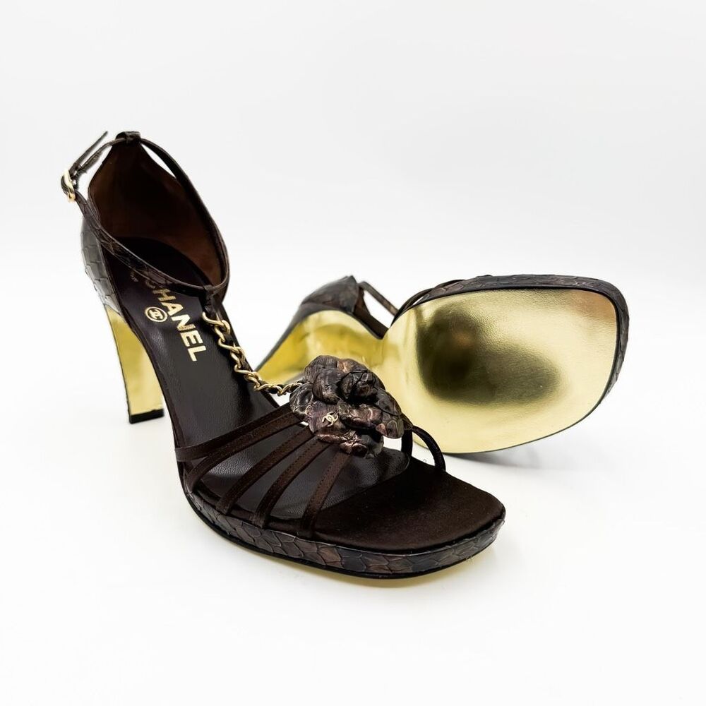 Chanel Cc Camellia Snakeskin Python Platform Chai… - image 2